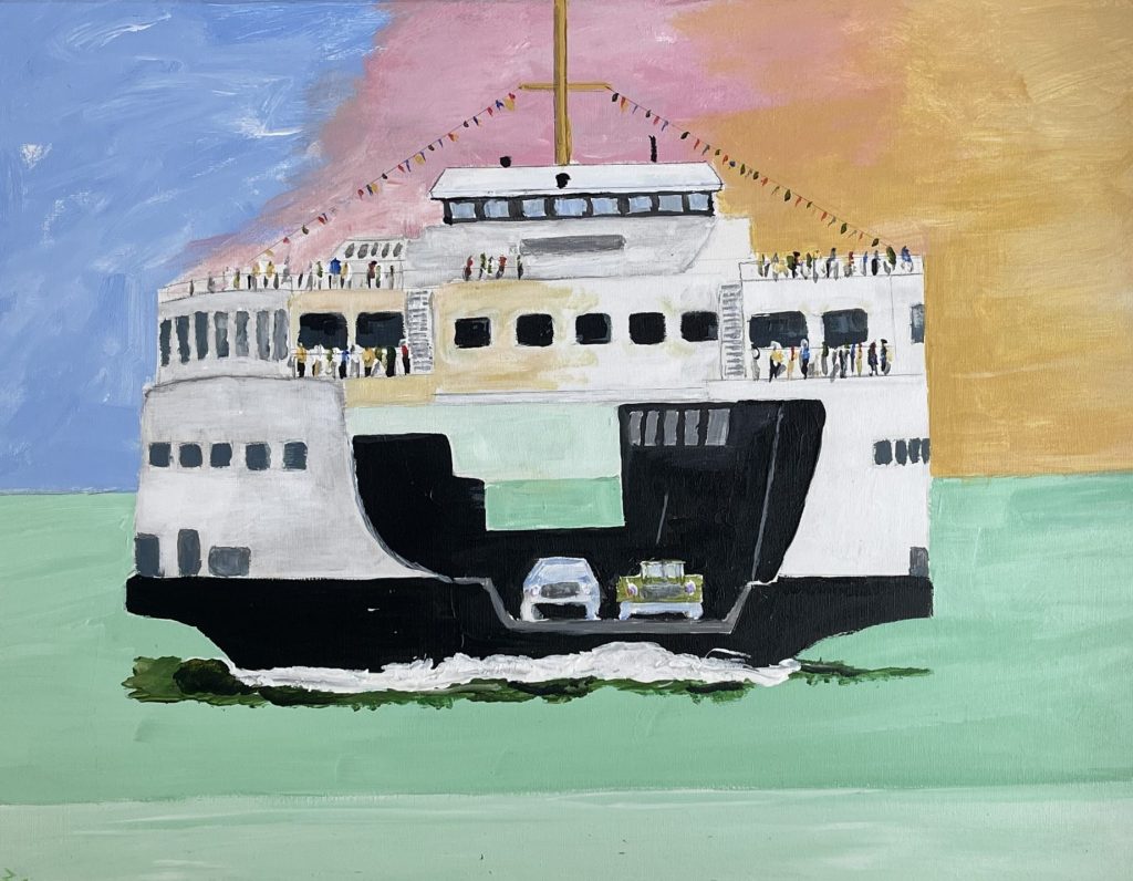 ferry at sunrise